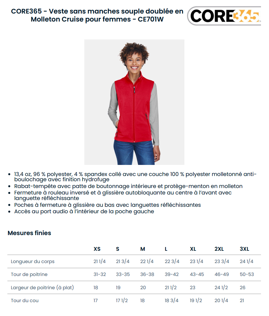 VESTE SANS MANCHE SUPERVISEURES-Core365-CE701-GYMINI