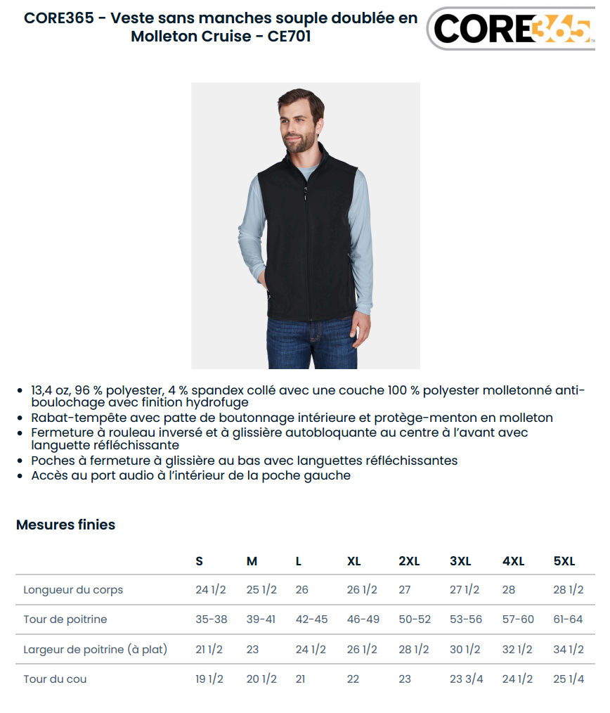VESTE SANS MANCHE SUPERVISEURES-Core365-CE701-GYMINI