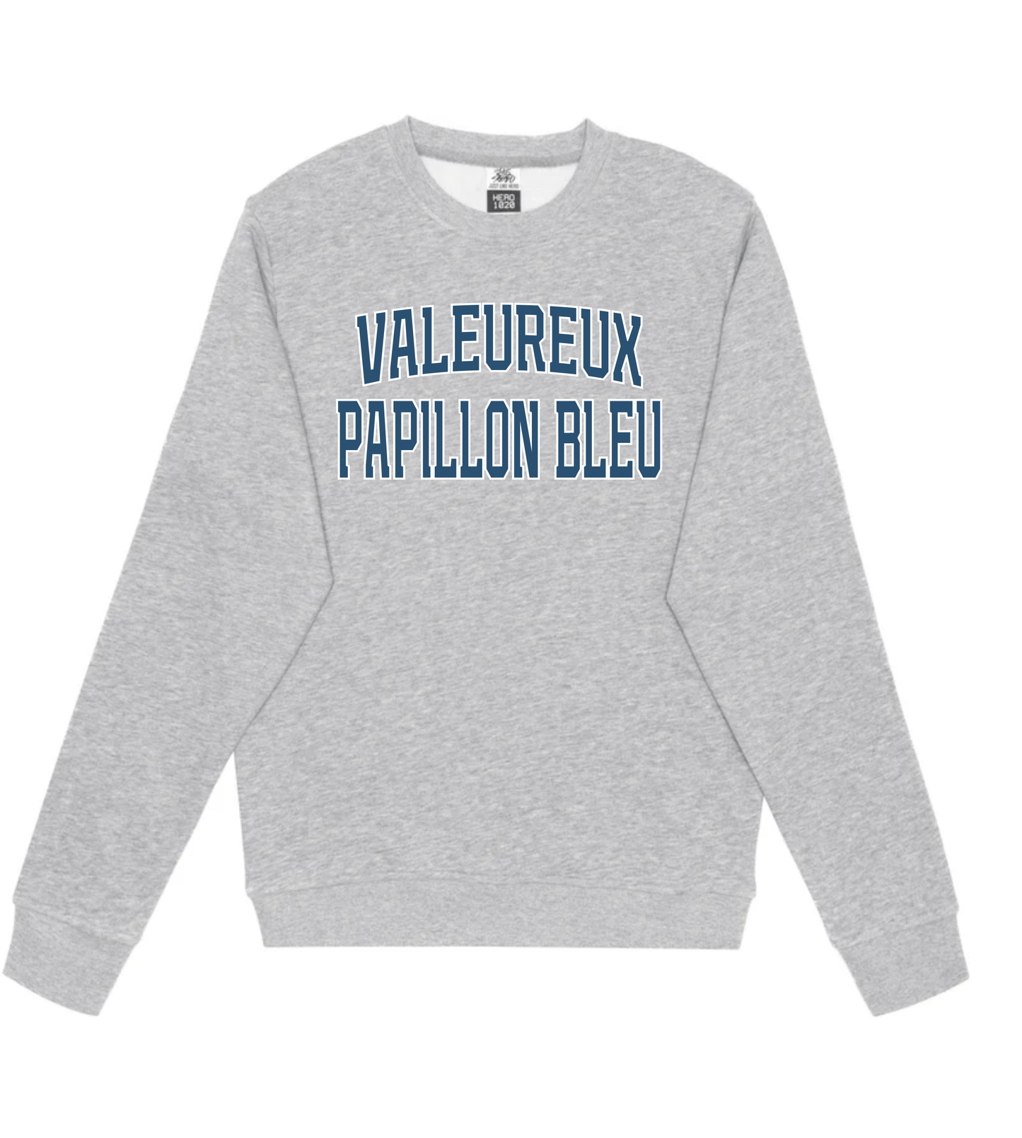 Crewneck Hero style Varsity- Les Valeureux-Papillon-Bleu